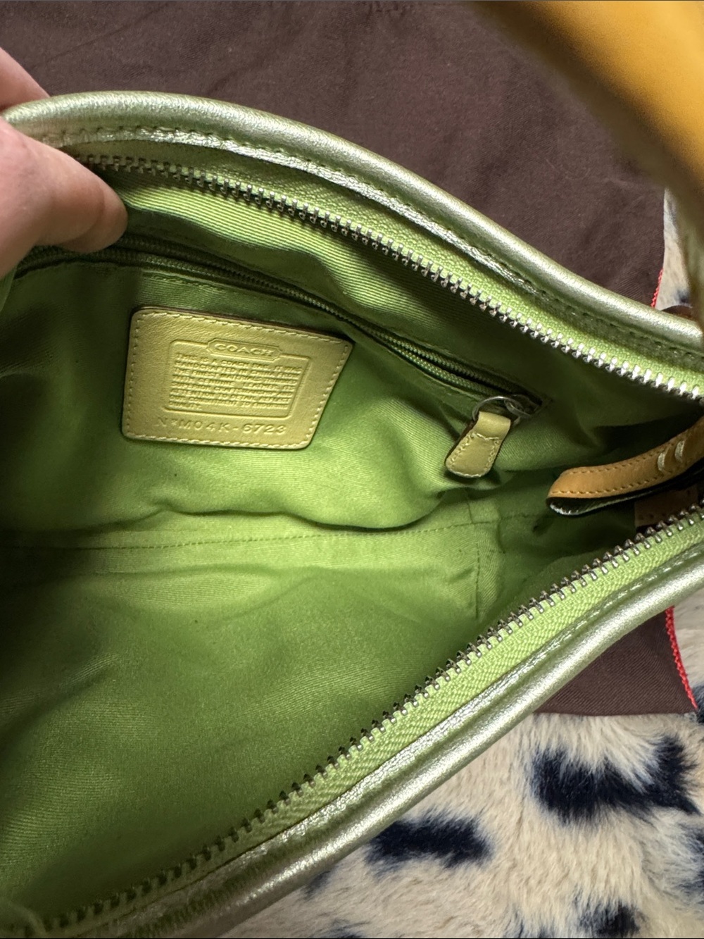Vintage Coach Green Signature Canvas & Tan Leather Shoulder Bag with Ladybugs - Picture 3 of 9
